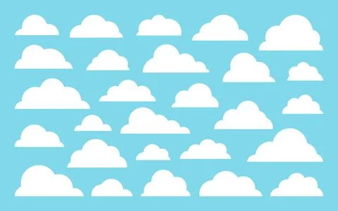 White cloud blue sky fluff puffy soft flat fog set Stock Illustration