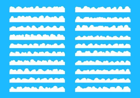 White cloud borders creating a decorative set on blue background Stock Illustration
