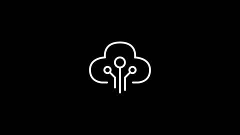White cloud computing circuit outline icon on black background 4k motion video Video stock 343658789