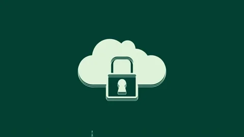 White Cloud computing lock icon isolated on green background. Security, safety Stock Footage 236055439