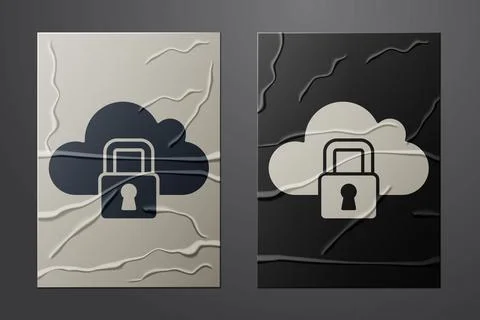 White Cloud computing lock icon isolated on crumpled paper background. Security Stock Illustration