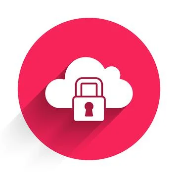 White Cloud computing lock icon isolated with long shadow. Security, safety 스톡 일러스트