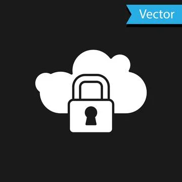 White Cloud computing lock icon isolated on black background. Security, safety Stock Illustration
