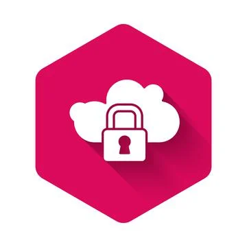White Cloud computing lock icon isolated with long shadow. Security, safety 스톡 일러스트