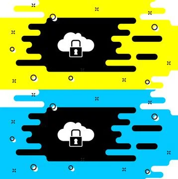 White Cloud computing lock icon isolated on black background. Security, safet Stock Illustration