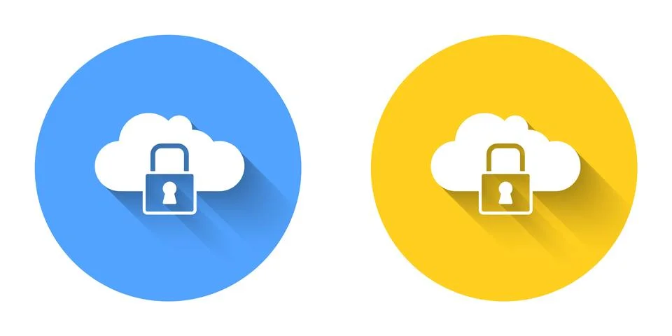 White Cloud computing lock icon isolated with long shadow background. Security Stock Illustration