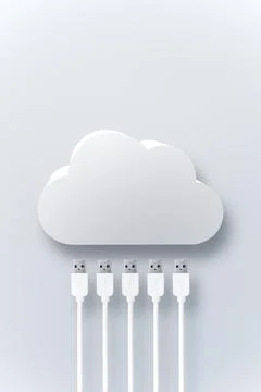 White cloud with connecting USB cables Stock Photos