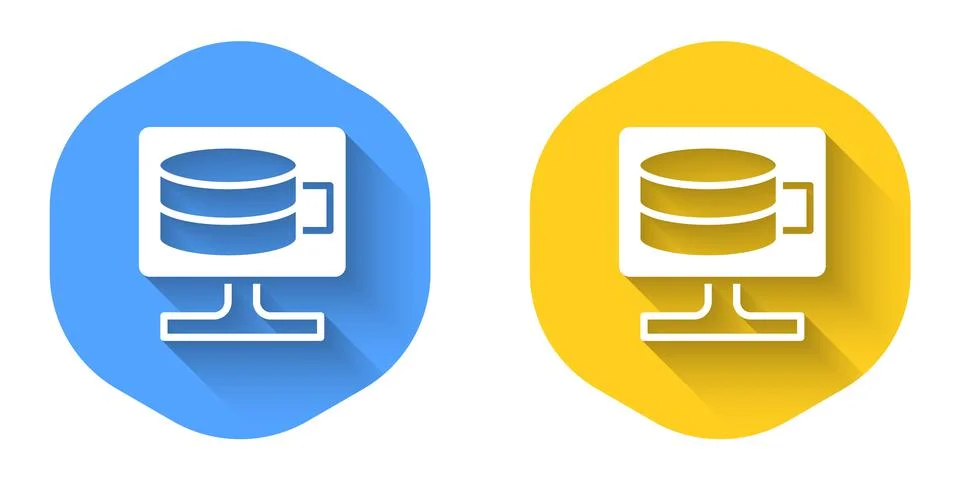 White Cloud database icon isolated with long shadow background. Cloud computing Illustrazione stock