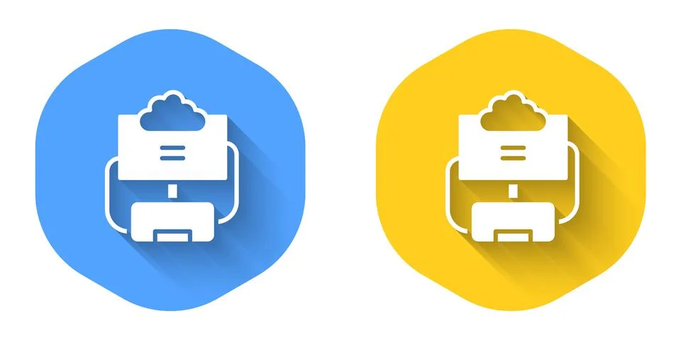 White Cloud database icon isolated with long shadow background. Cloud computing Illustrazione stock