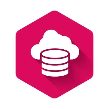 White Cloud database icon isolated with long shadow background. Cloud computing Stock Illustration