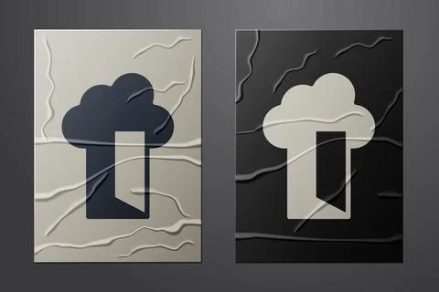 White Cloud database icon isolated on crumpled paper background. Cloud computing Stock Illustration