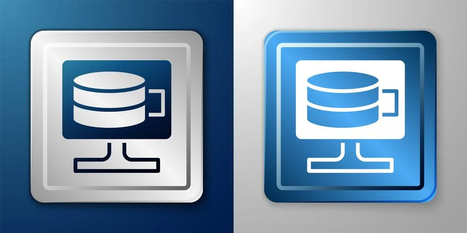 White Cloud database icon isolated on blue and grey background. Cloud computing Stock Illustration