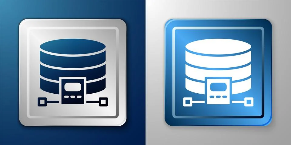 White Cloud database icon isolated on blue and grey background. Cloud computing Illustrazione stock