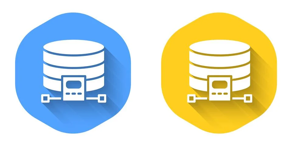 White Cloud database icon isolated with long shadow background. Cloud computing Stock Illustration