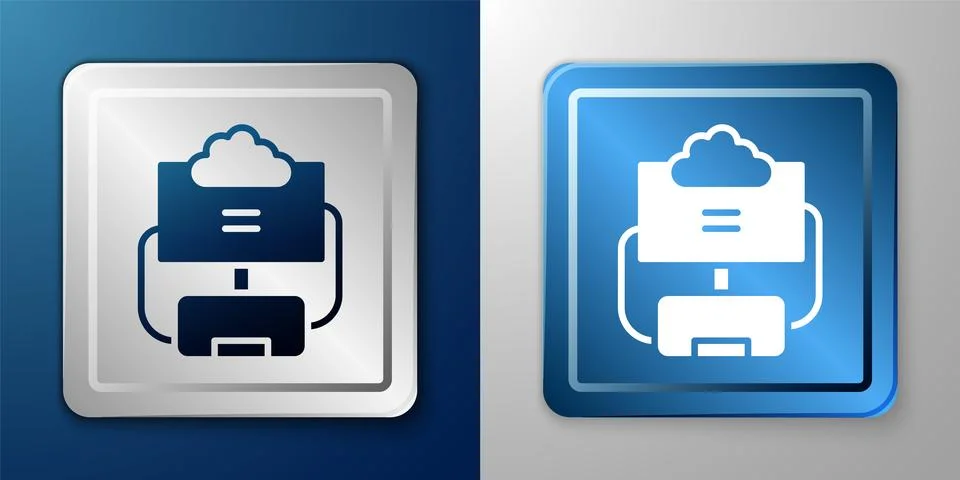 White Cloud database icon isolated on blue and grey background. Cloud computing Stock Illustration