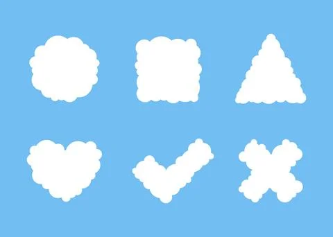 White cloud different shape set. Circle, square, triangle, heart, check and Stock Illustration