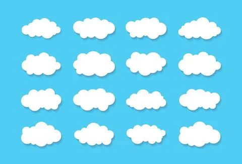 White Cloud Element Set with Shadow on Blue Background. Vector Illustration Stock Illustration