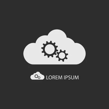 White cloud with gear wheels on dark grey background Illustrazione stock