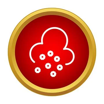 White cloud icon dropping snow inside red circle Stock Illustration