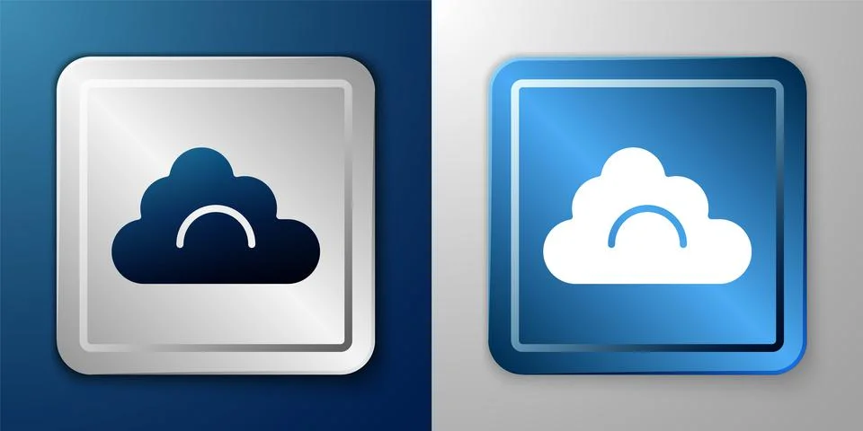 White Cloud icon isolated on blue and grey background. Silver and blue square Illustrazione stock
