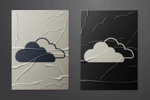 White Cloud icon isolated on crumpled paper background. Paper art style. Vector 스톡 일러스트