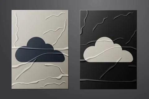 White Cloud icon isolated on crumpled paper background. Paper art style. Vect 스톡 일러스트