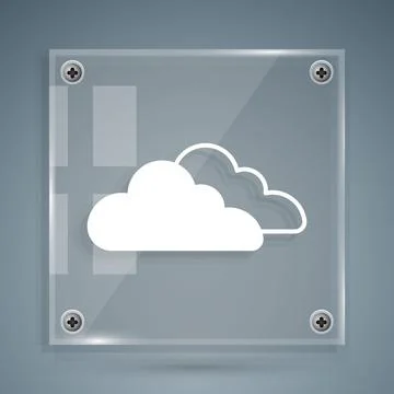 White Cloud icon isolated on grey background. Square glass panels. Vector Stockillustratie