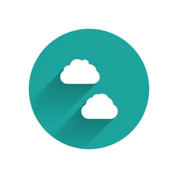 White Cloud icon isolated with long shadow. Green circle button. Vector Illustrazione stock