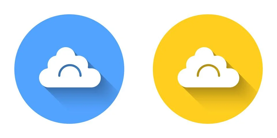 White Cloud icon isolated with long shadow background. Circle button. Vector Stock Illustration