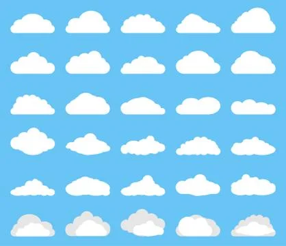 White cloud icon set on blue background Stock-Illustration