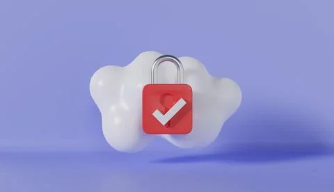White Cloud with Locked Padlock on blue background 库存插图