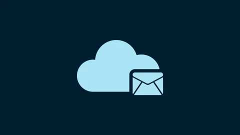 White Cloud mail server icon isolated on blue background. Cloud server hosting Stock Footage 230010252