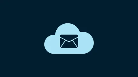 White Cloud mail server icon isolated on blue background. Cloud server hosting Stock Footage 230010268