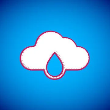 White Cloud with rain icon isolated on blue background. Rain cloud precipitation 스톡 일러스트