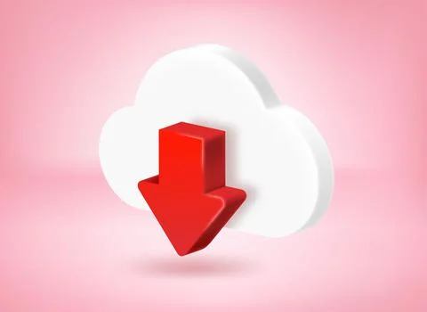 White cloud with red arrow. Downloading data concept. 3d vector illustration イラスト素材