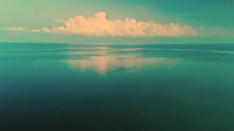 White Cloud Reflection Over Calm Tropical Sea. Aerial Drone View Видео 334019783