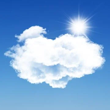 White cloud shape and sun isolated over blue background Stockillustratie
