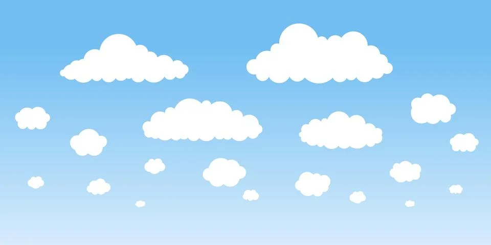 White cloud shape on blue sky background, weather. Simple flat style of Stock Illustration