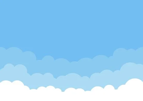 White cloud shape on blue sky background. Border of clouds. Simple flat style of Stock Illustration