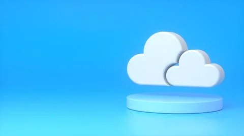 White cloud sign on a light blue podium on a blue background. The concept of  Illustrazione stock
