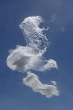 White cloud with strange shape spread over blue sky on windy day Stock-Fotos