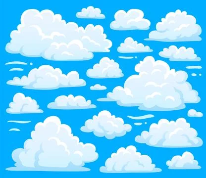 White cloud symbol for cloudscape background. Cartoon clouds symbols set fo.. Stock Illustration