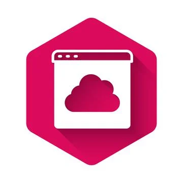 White Cloud technology data transfer and storage icon isolated with long shadow 스톡 일러스트
