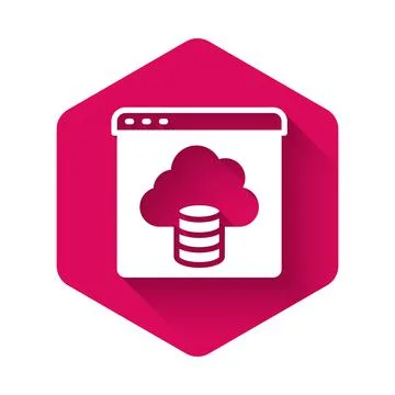 White Cloud technology data transfer and storage icon isolated with long shadow 스톡 일러스트