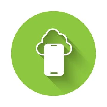 White Cloud technology data transfer and storage icon isolated with long shadow Stock Illustration