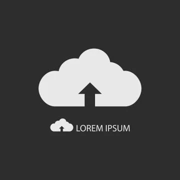 White cloud with uploading sign as logo on dark grey Stock Illustration