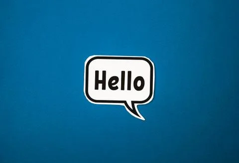 White cloud with the words Hello on a blue background Stock Photos