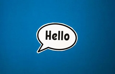White cloud with the words Hello on a blue background Stock Photos