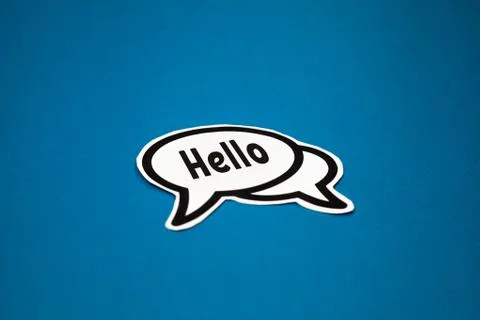 White cloud with the words Hello on a blue background Stock Photos