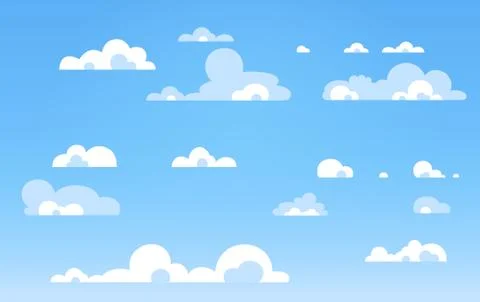 White cloudCartoon Blue sky with clouds on the shiny day. Vector set Stock Illustration